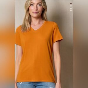 SIVANA Bamboo/Organic Cotton V Neck Tshirt- Women's L - Burnt Orange